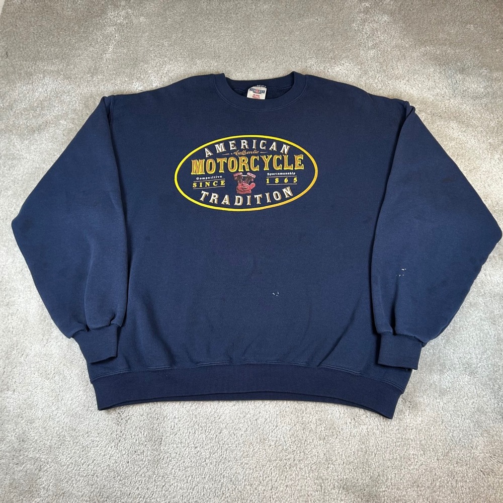 Vintage Jerzees Graphic Sweatshirt Mens XL‎ Navy American Motorcycle Tradition